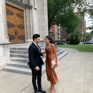 LIKE NEW rust/ caramel colored midi dress size small